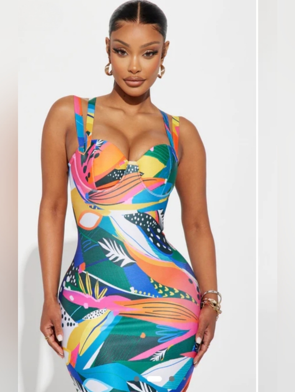 Fashion Nova Bodycon Vibrant Tropical Print Midi Dress in Multicolor XL